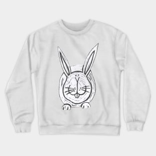 Rabbit,White Rabbit on blue Crewneck Sweatshirt